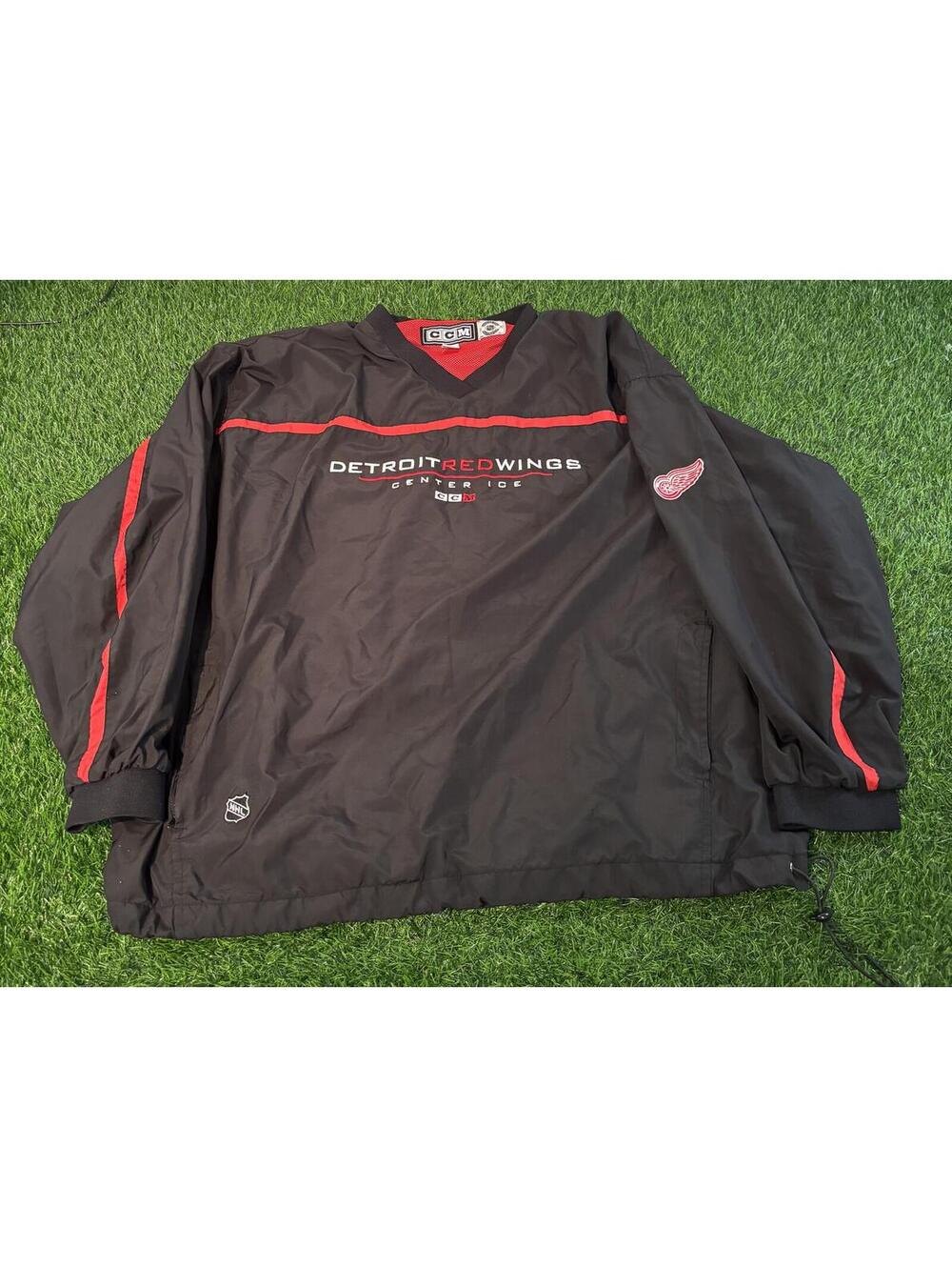 90s Detroit Red Wings CCM NHL Center Ice XL Pullover Windbreaker Nylon Jacket